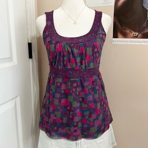 Purple, Pink and Green Mesh Geometric Tank Top